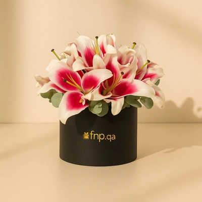 Elegant Pink Lily Arrangement in Black Box