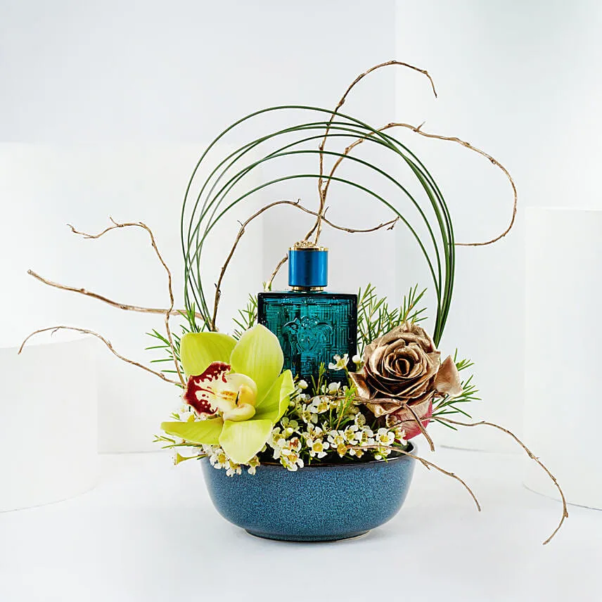 Versace Eros Perfume & Floral Arrangement