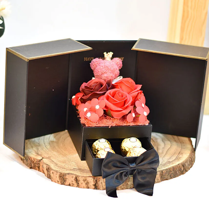 Red Soap Peony with Black Transparent Box