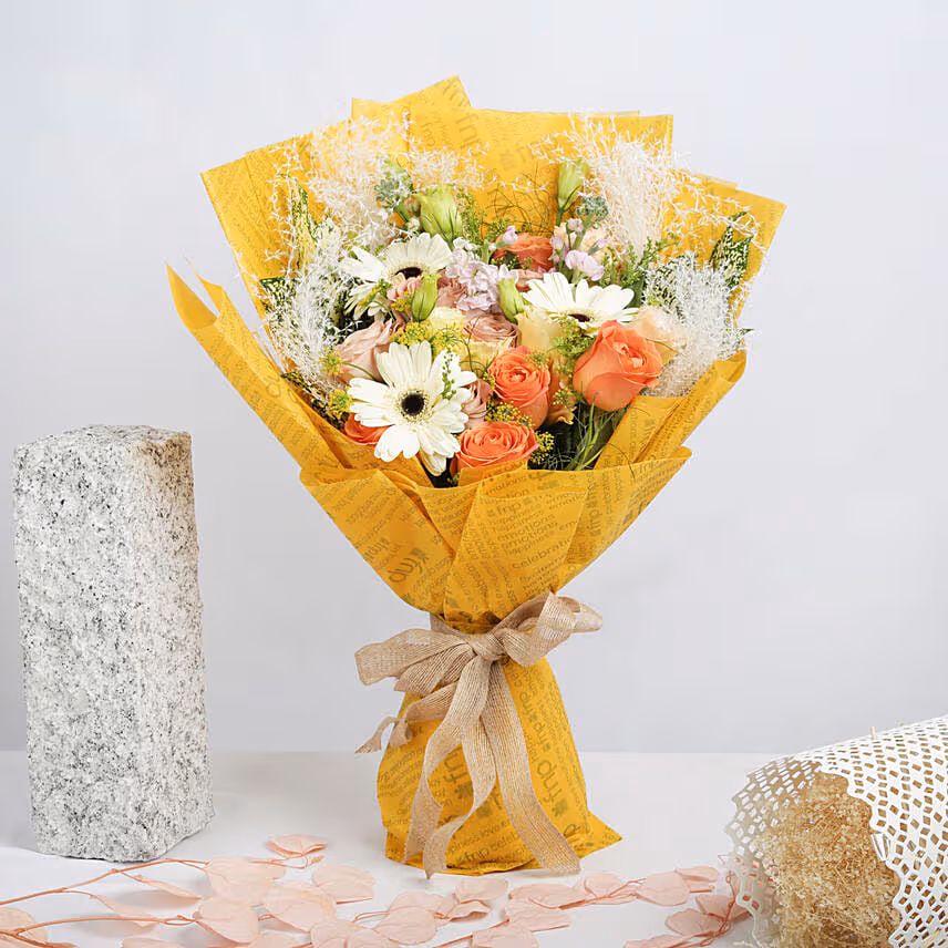 Glamorous Blooms Bouquet with Chocolate Cake