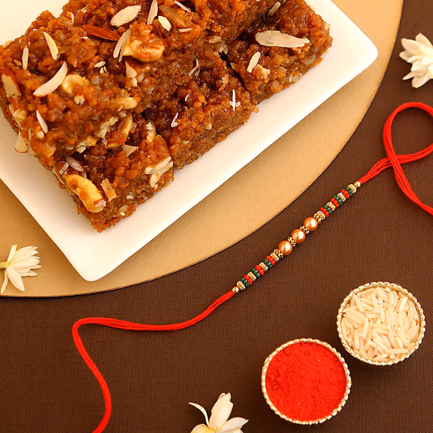 Sneh Colourful Pearl Rakhi & Dodha Burfi