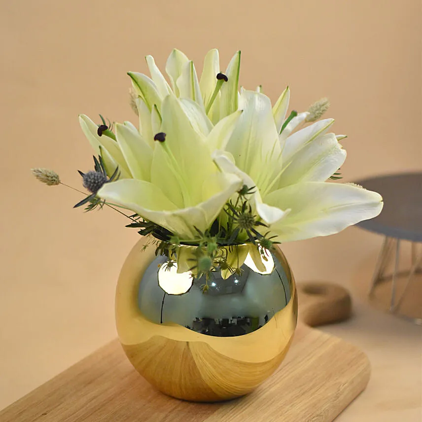 Classy Yellow Lily Fish Bowl Vase