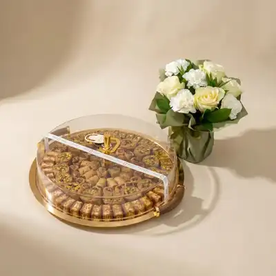 Elegant Floral Bouquet with Luxurious Baklawa Tray - Combos