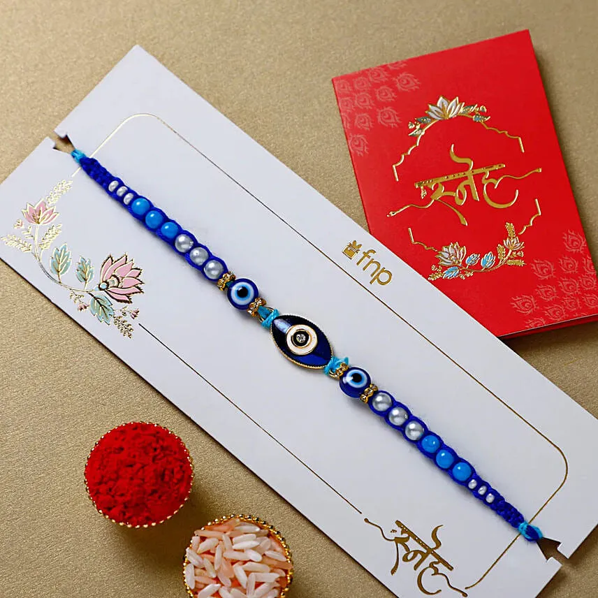 Galactic Blue Protector Evil Eye Rakhi With Almonds and Cashew