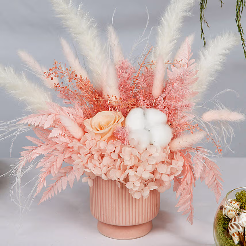 Alluring Mixed Preserved Flowers Designer Vase