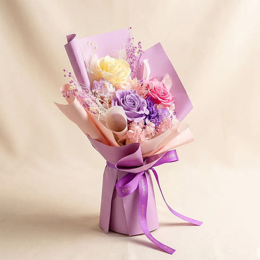 Pastel Symphony Preserved Mixed Rose Bouquet
