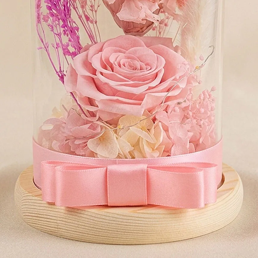 Vday Pink Forever Roses in Dome