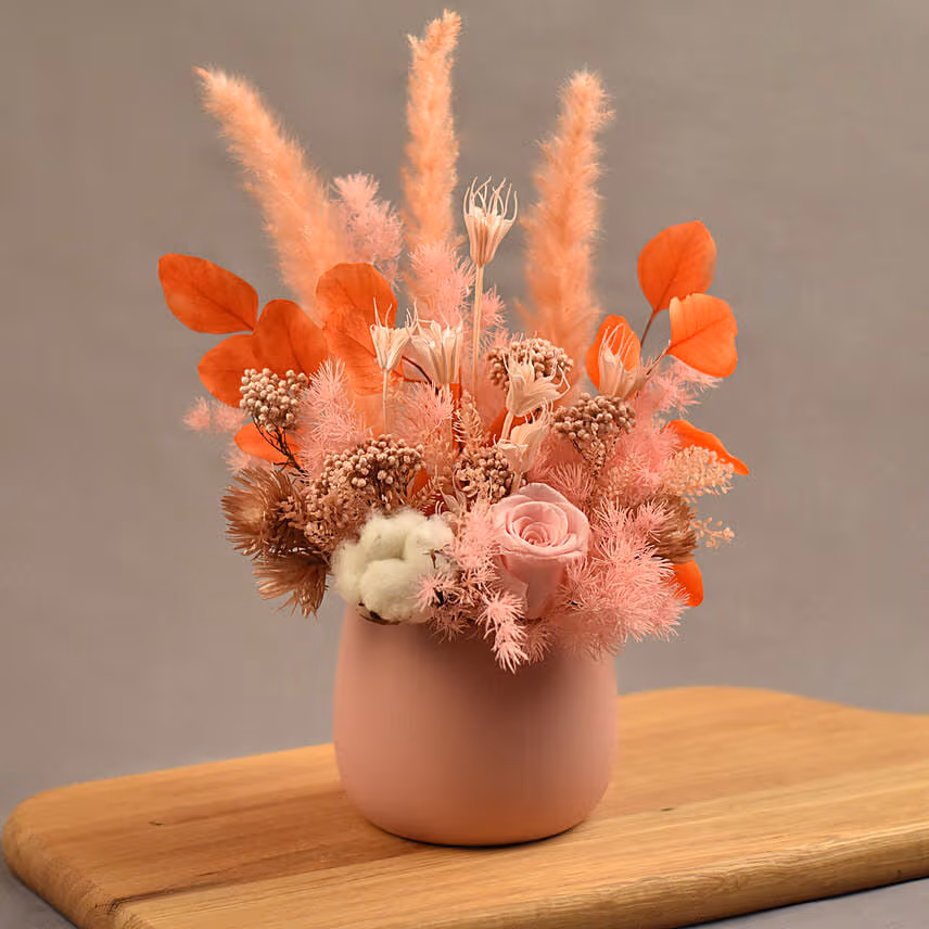 Enticing Mixed Preserved Flowers Designer Vase