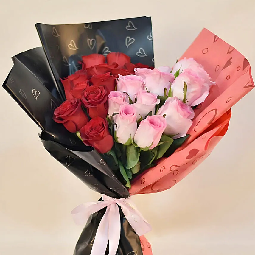 24 Red n Pink Roses Valentine's Day Bouquet