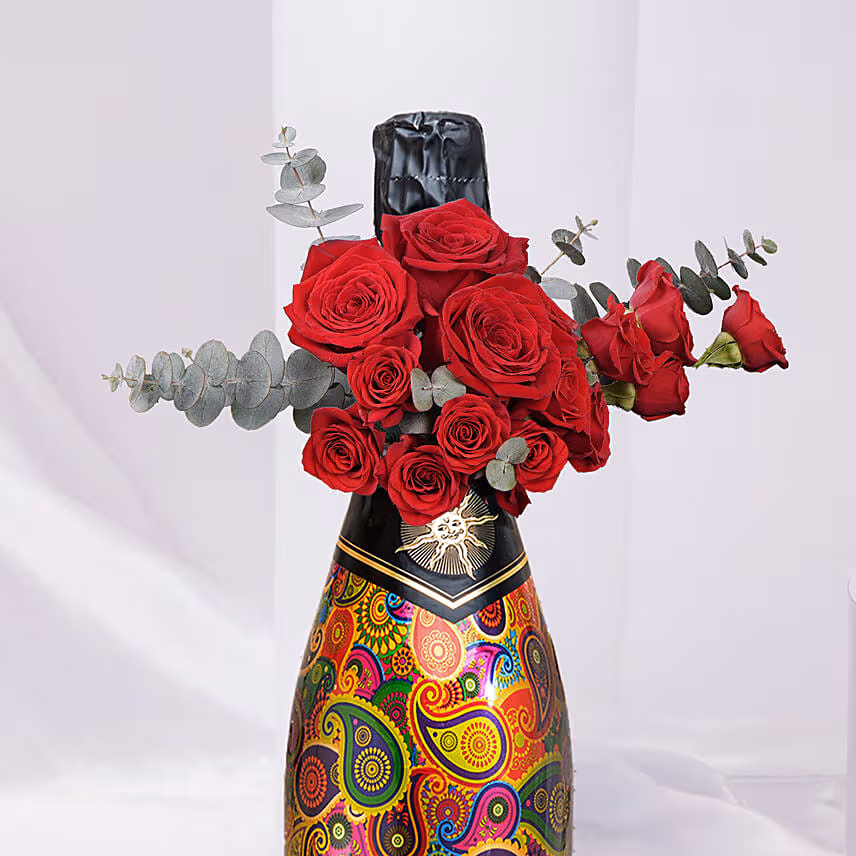 Wine & Red Roses Combo