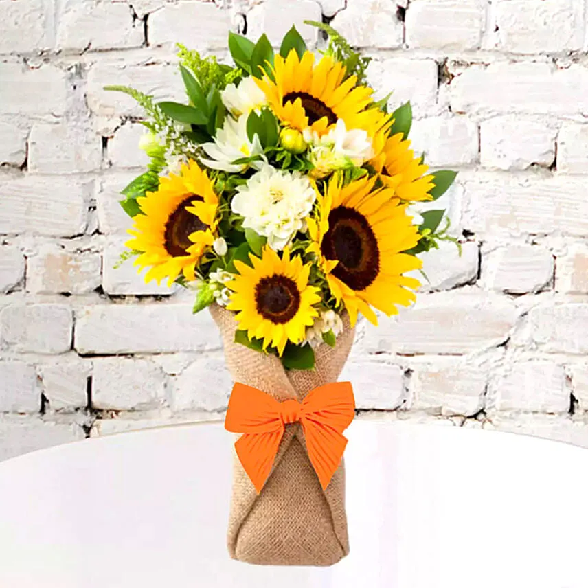 Sunflower Galored Bunch With Birthday Balloons