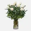 Bunch of 12 White Roses Glass Vase Arrangement