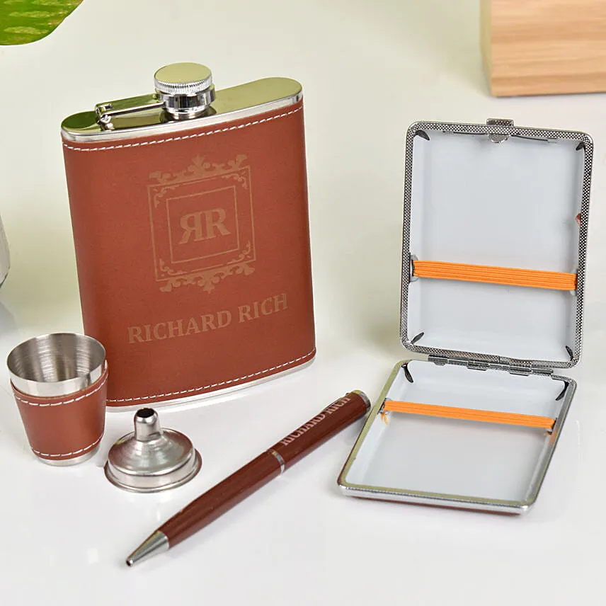 Personalised Hip Flask Gift Set