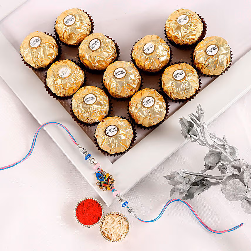 Sneh Peacock Rakhi & Ferrero Rocher Box