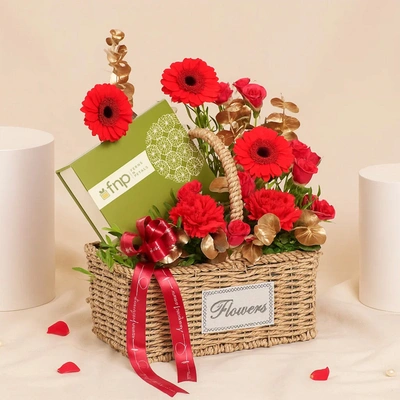Love Basket | Red Gerbera n Roses With Chocolates