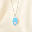 Hamsa Heart Necklace Set - Blue Edition with Elegant Flower Arrangement