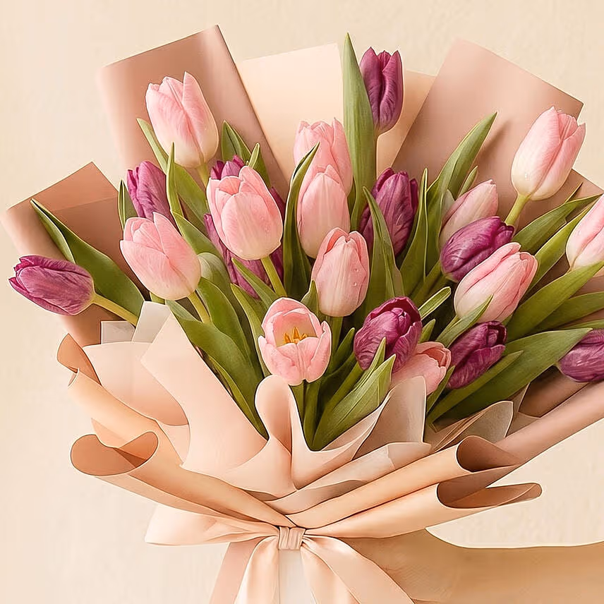 Lovely Pink N Light Pink Tulips Bouquet