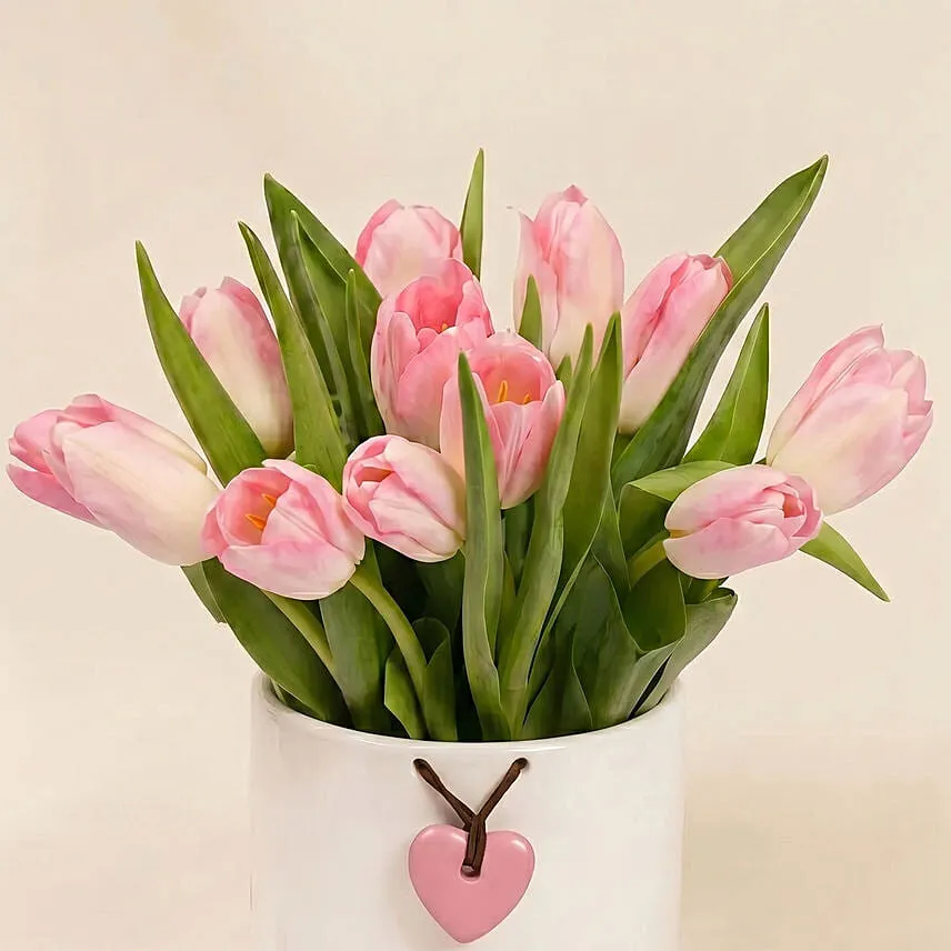 Pink Tulips In Premium Ceramic Vase