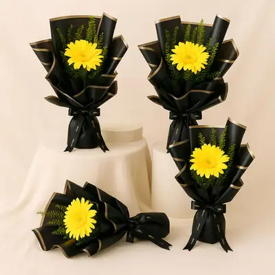 Yellow Gerbera Mini Flower Bouquets - 4 Bouquets