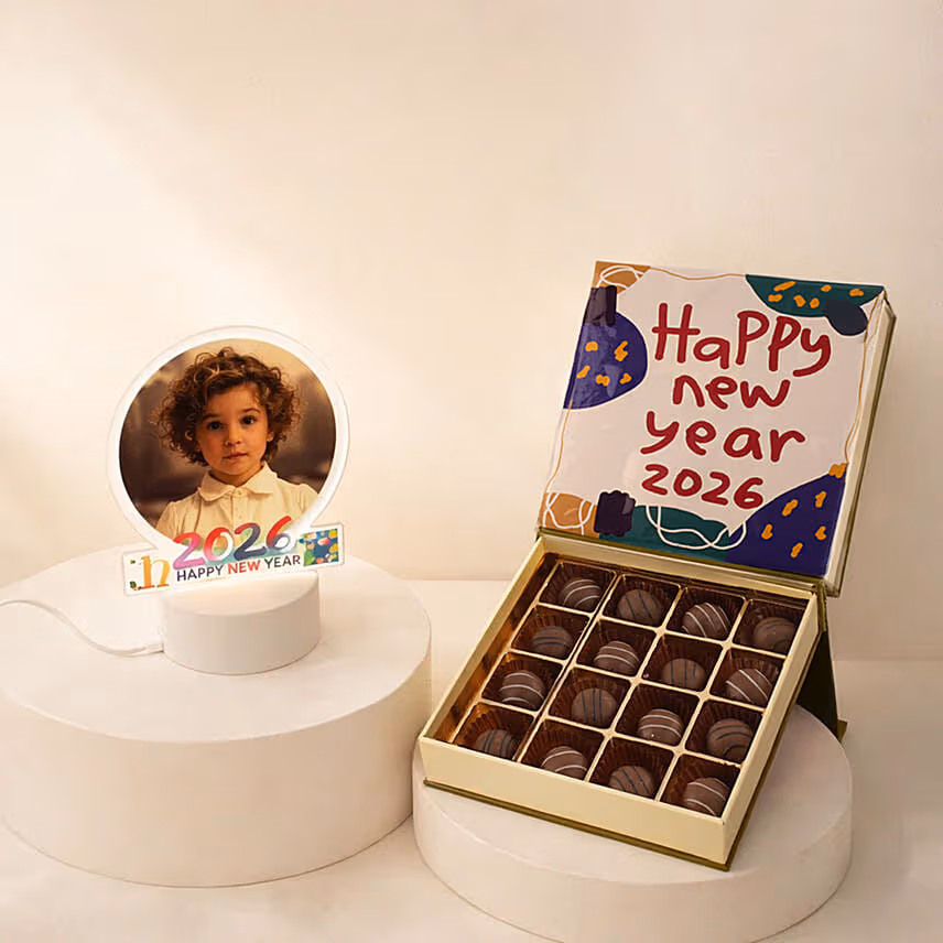 Happy New Year LED Lamp n Chocolate Truffle Gift Set