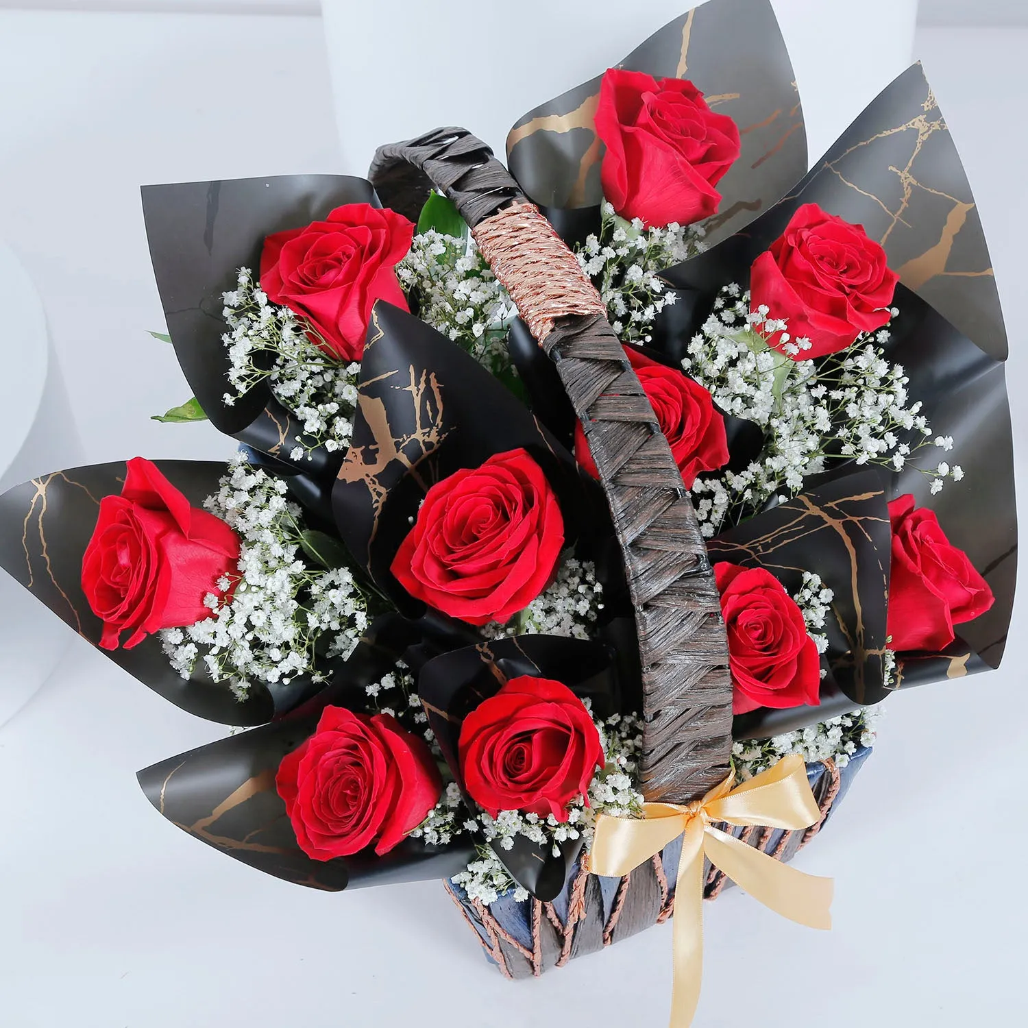 Birthday Beauty Gift Basket: Elegant Red Roses and Birthday Balloon