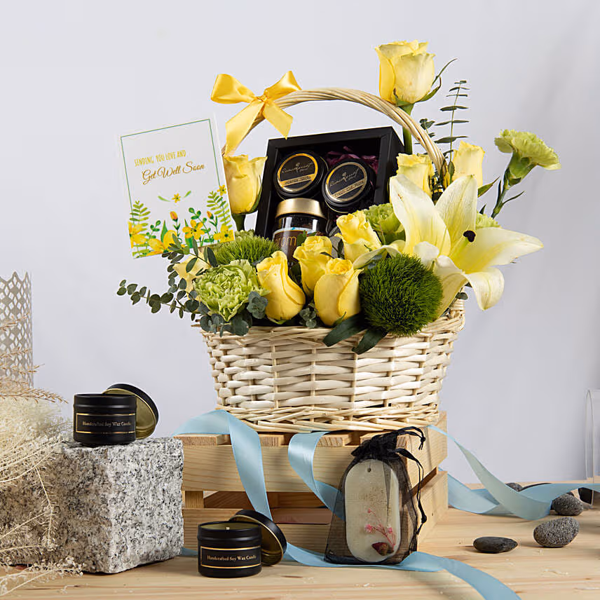 Get Well Soon Flowers and Care Basket