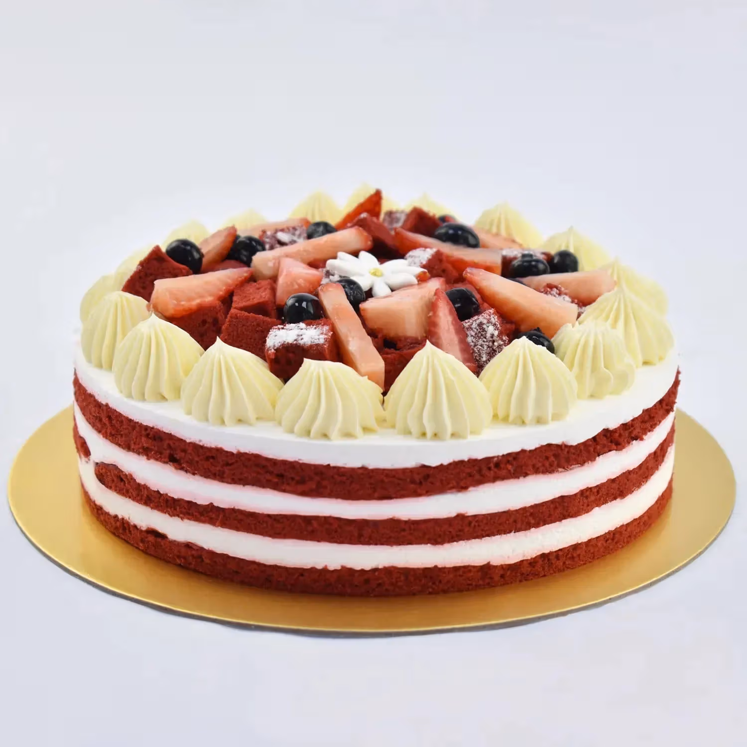 Delightful Red Velvet Cake with Cream Cheese & Fresh Fruits