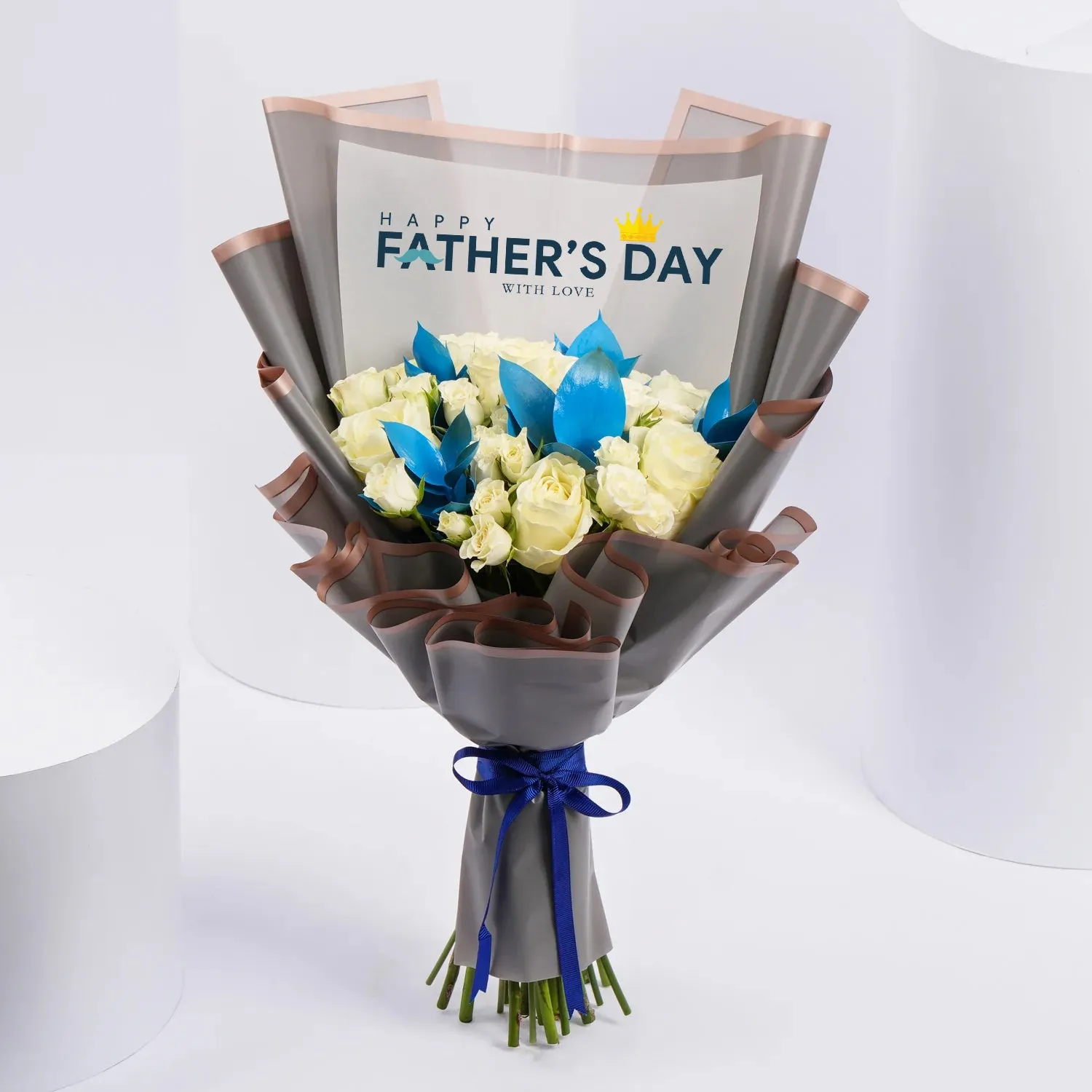 Elegant Father's Day Bouquet with White Roses and Blue Accents