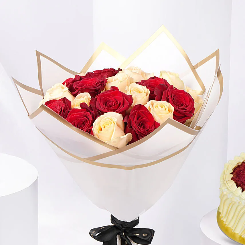 Valentines Roses & Red velvet Cake Combo
