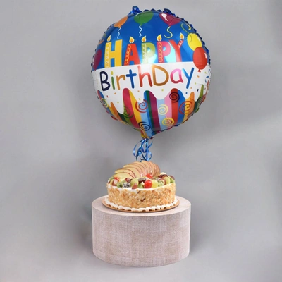 Delightful Birthday Surprise Gift - 1 Kg Fruit Cake & Foil Balloon