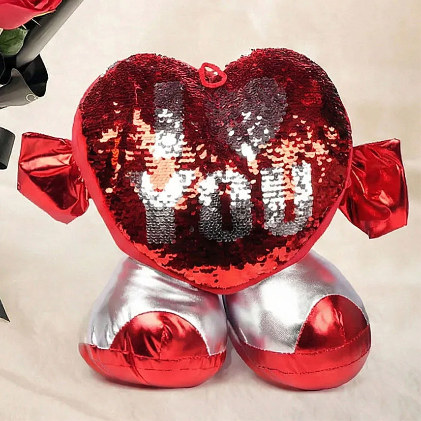 Valentine's Day 9 Roses Bouquet n Cushion Set