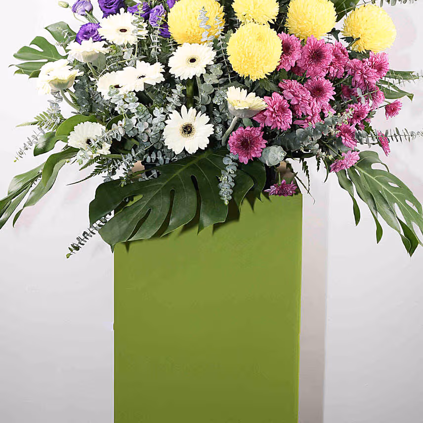 Heavenly Mixed Flowers Green Cardboard Stand
