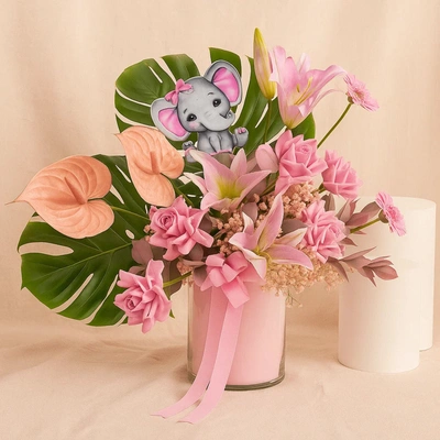 Pink Magic Flower Vase With Monestra Leaves