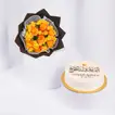 كومبو التخرج ورد جوري برتقالي وكيك الشوكولاتة