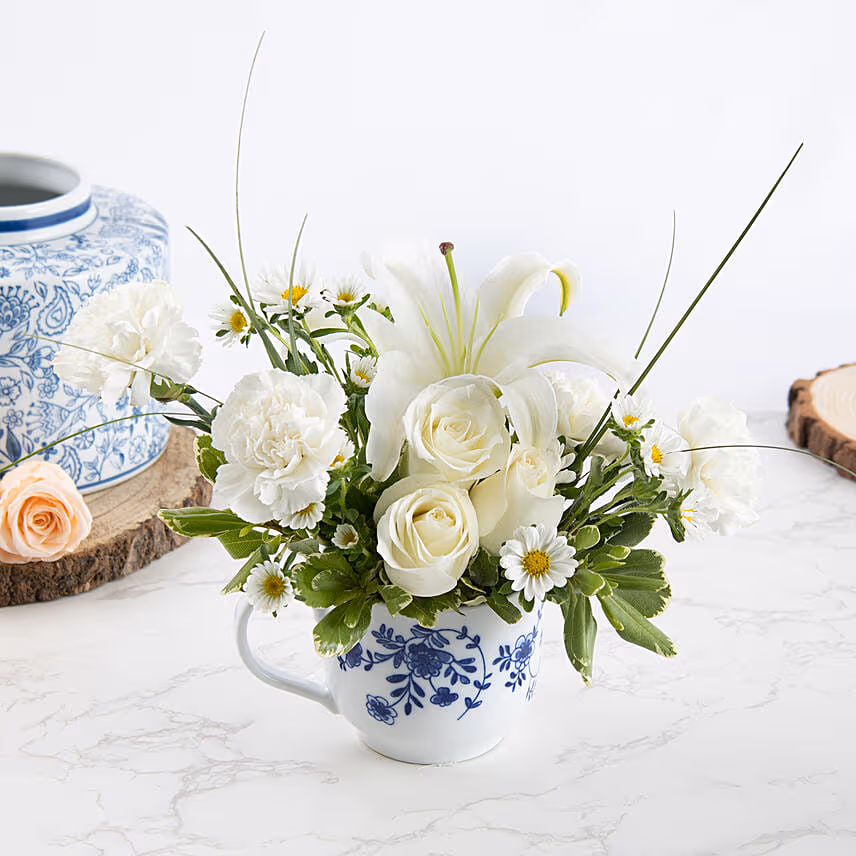 White and Blue Flowers with Cupcakes
