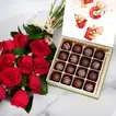 Elegant Red Rose Bouquet and Gourmet Belgian Chocolates Gift Set