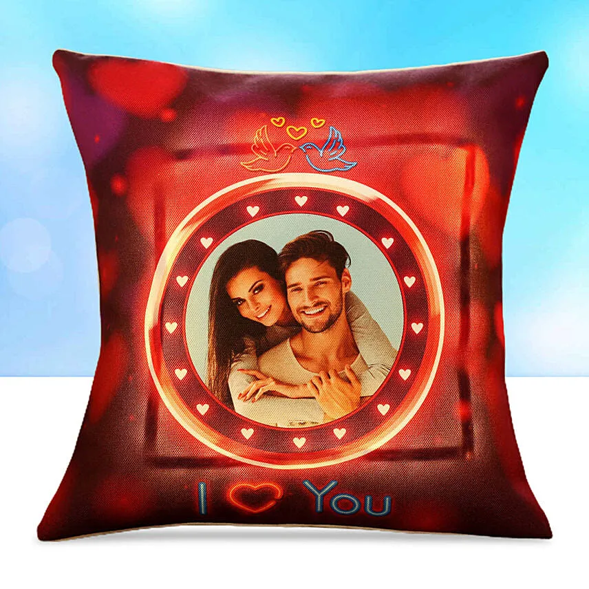 Personalised Led Cushion With Teddy Bear