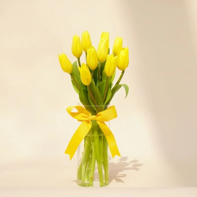 Yellow Tulips Glass Vase