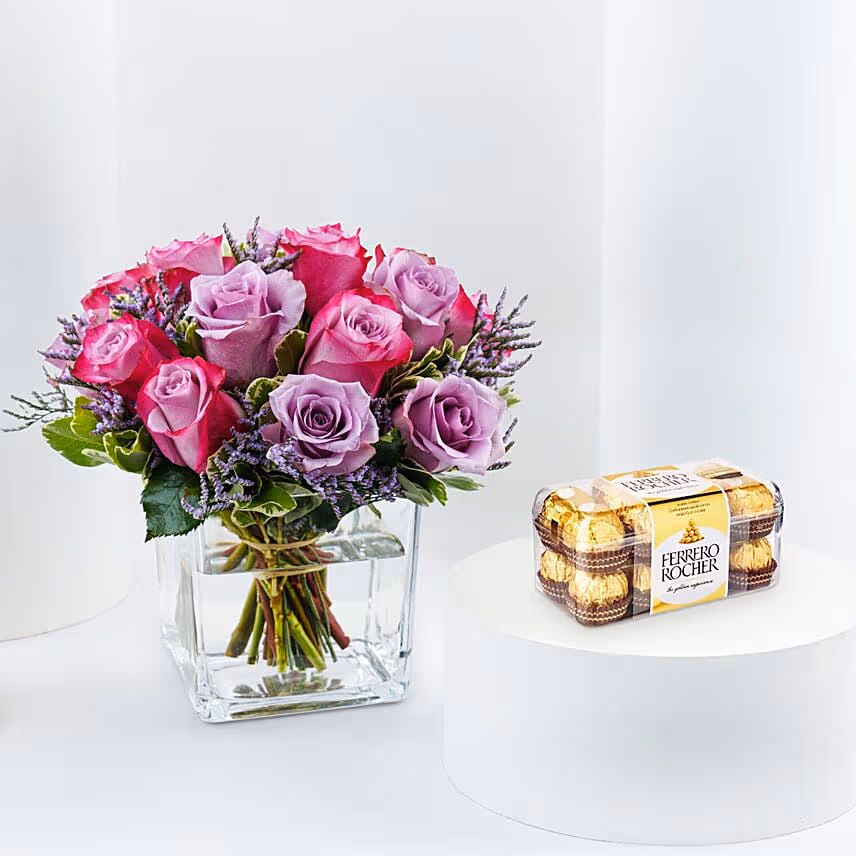 Royal Purple Roses Vase & Ferrero Rocher