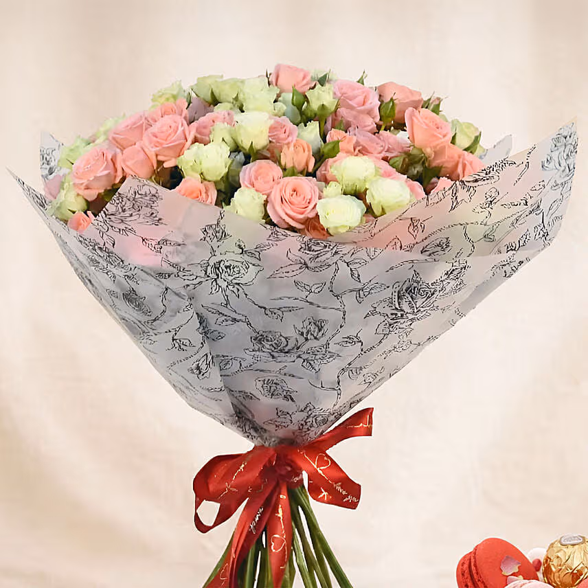 Joy of Love Spray Roses Bouquet with Cake For Valentine's