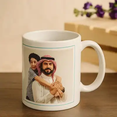 مج سيراميك أبيض مطبوع عليه صورة حسب الطلب هدية للأب
