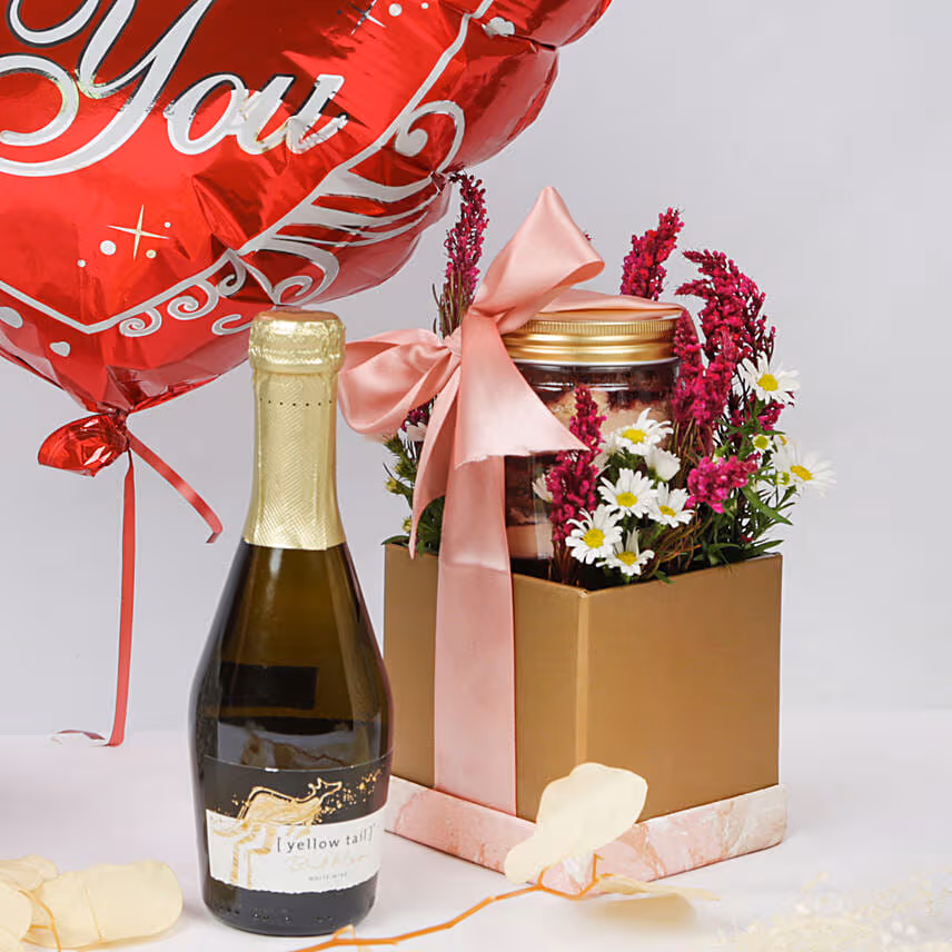 Love Gesture with Jar Cake and Wine