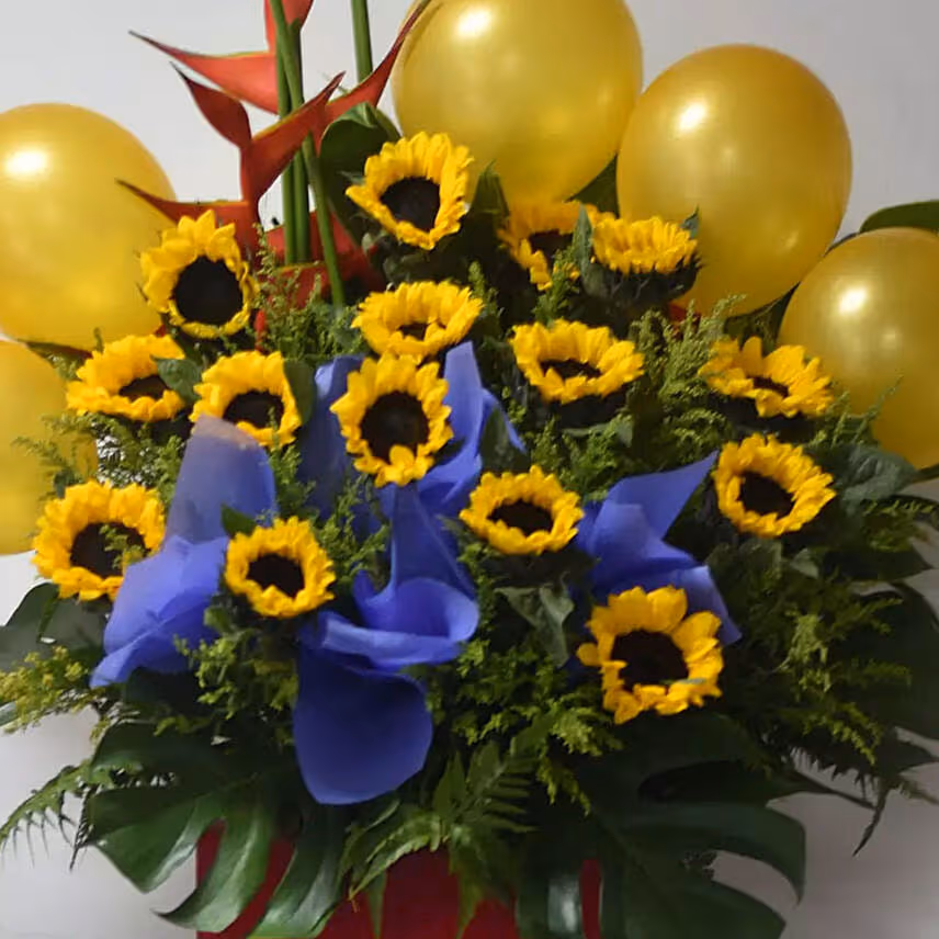 Sunflowers And Orange Balloons Flower Stand