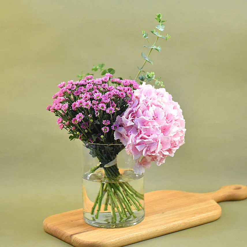 Pink Hydrangea Cylindrical Vase