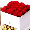 Luxurious Classic Red Roses with Ferrero Rocher in an Elegant White Box