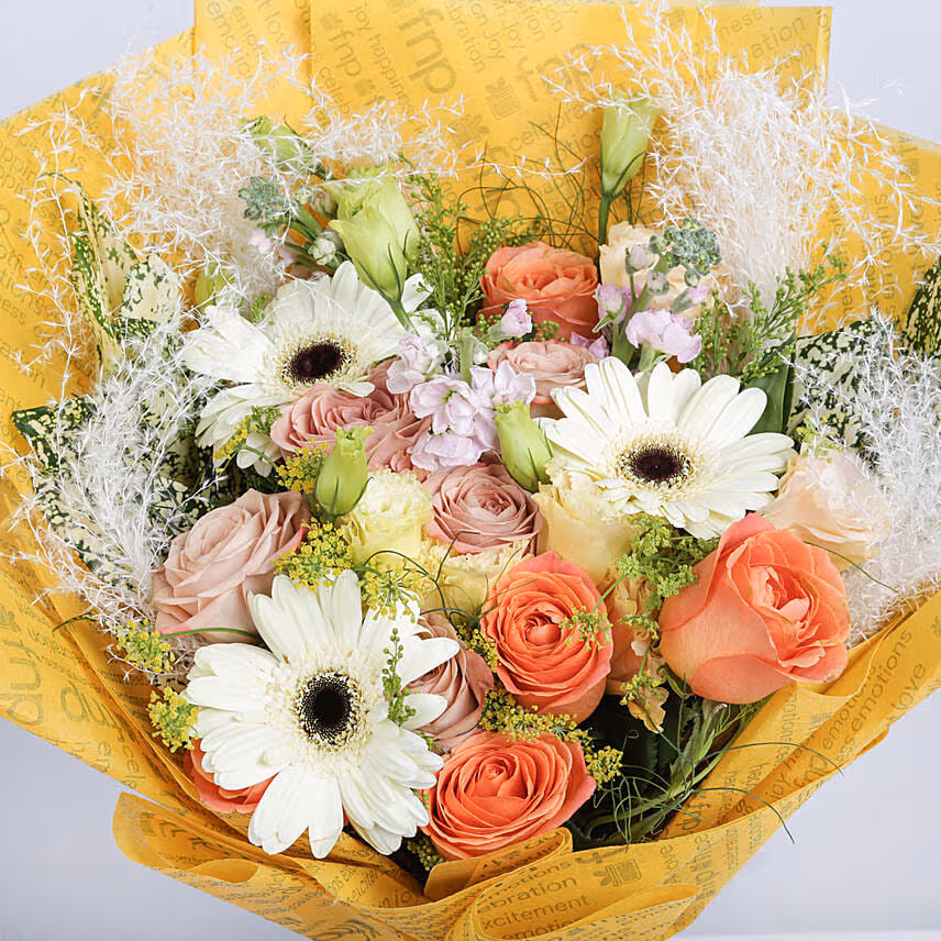 Glamorous Blooms Bouquet with Chocolate Cake