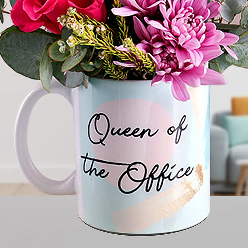 Mesmerising Mixed Flowers In Office Queen Mug