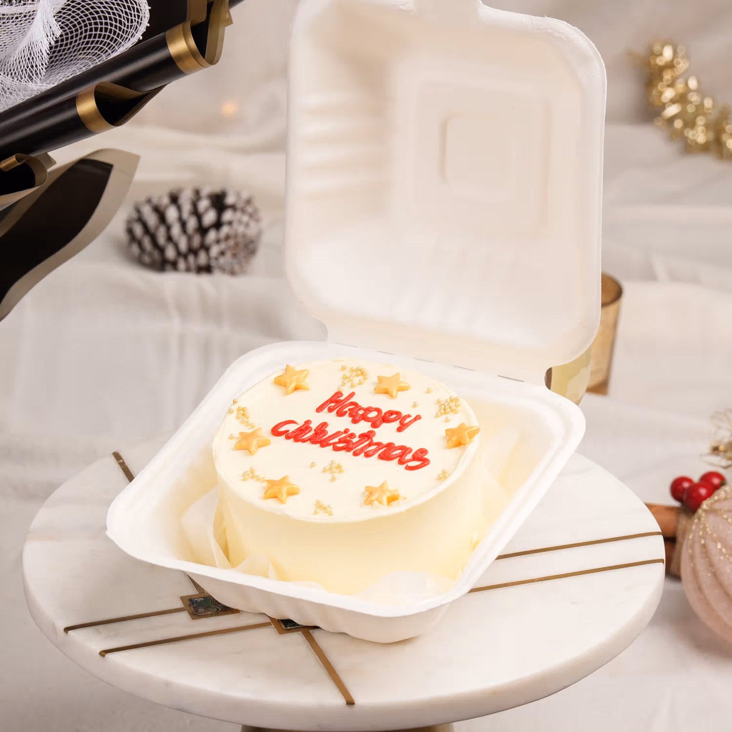 Festive Holiday Bouquet and Chocolate Bento Cake Combo