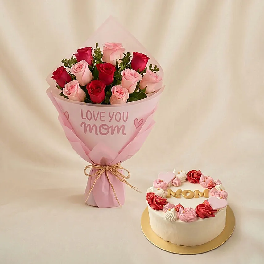 Mothers Love Rose Bouquet with Cake