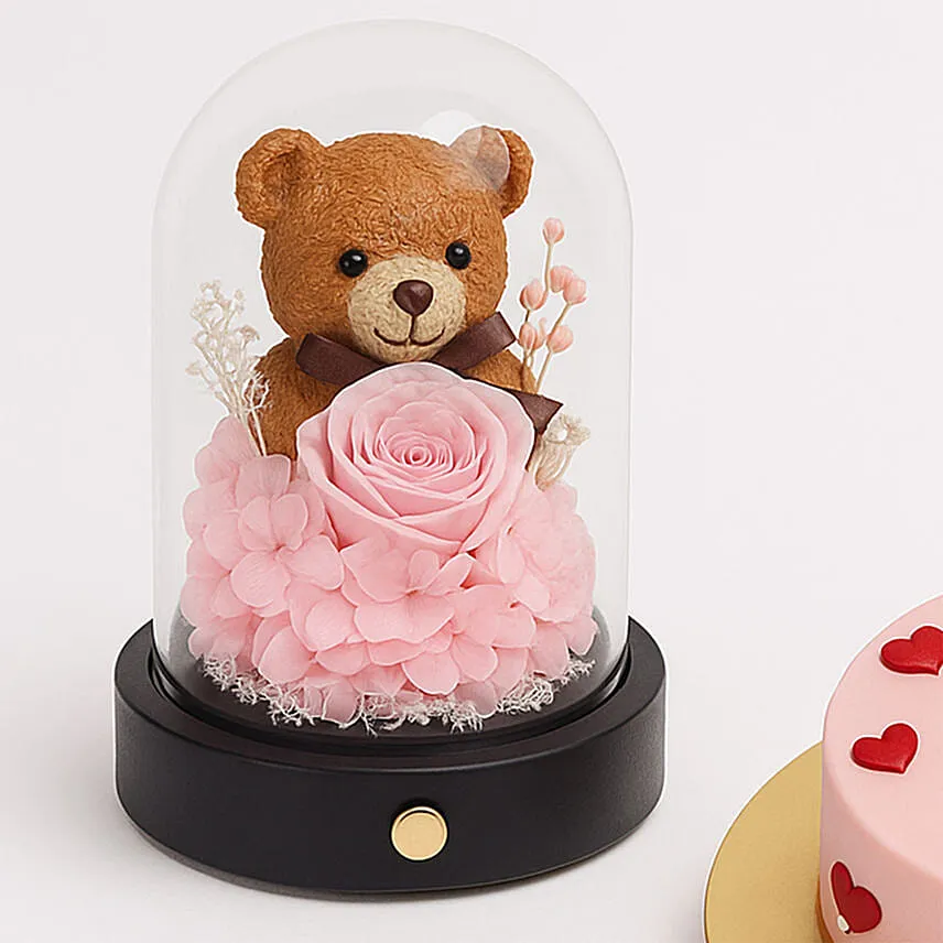Forever Rose & teddy Dome with Cake